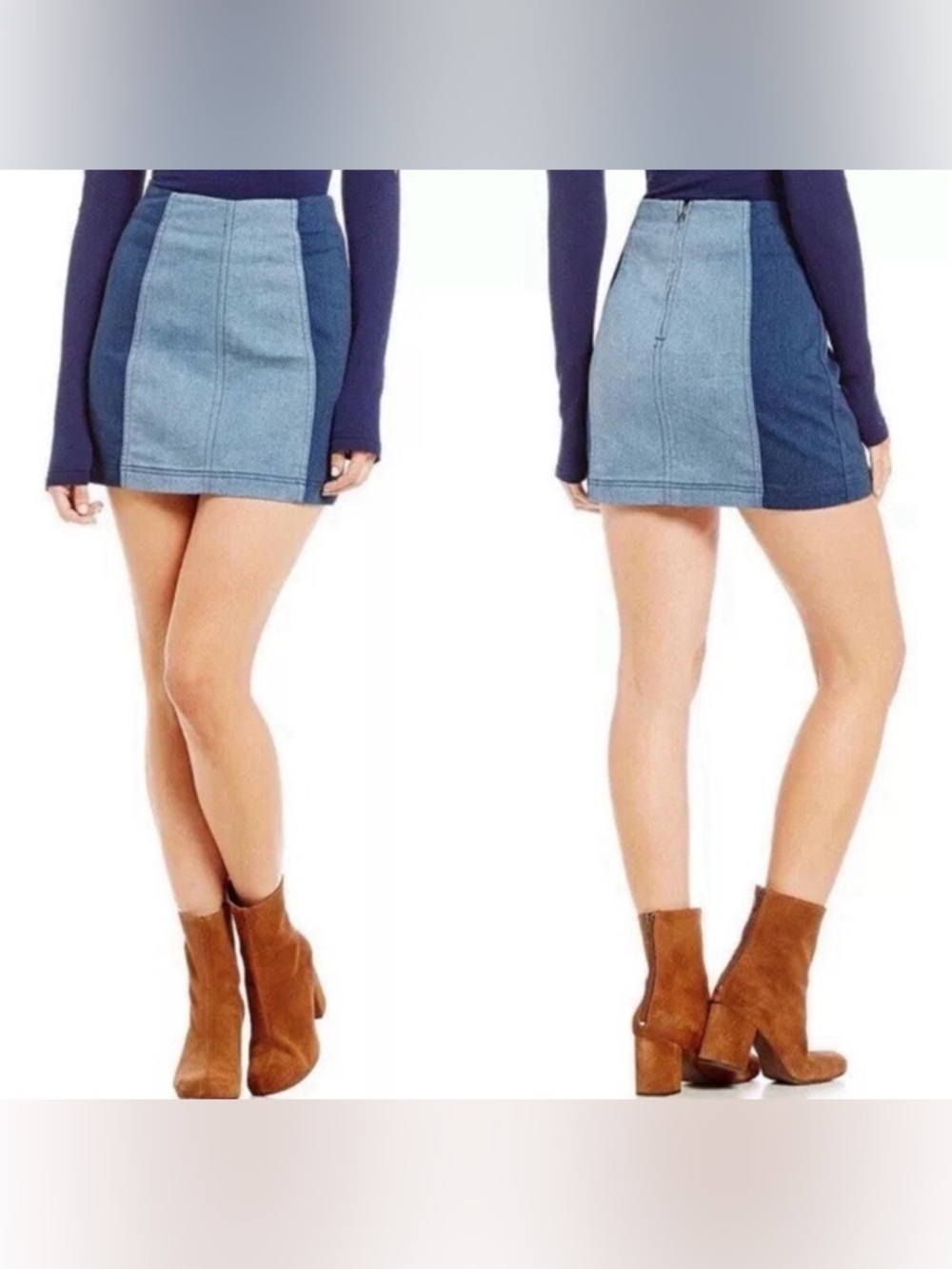 Like New Free People Modern Femme Colorblock Mini Denim Skirt Size 6